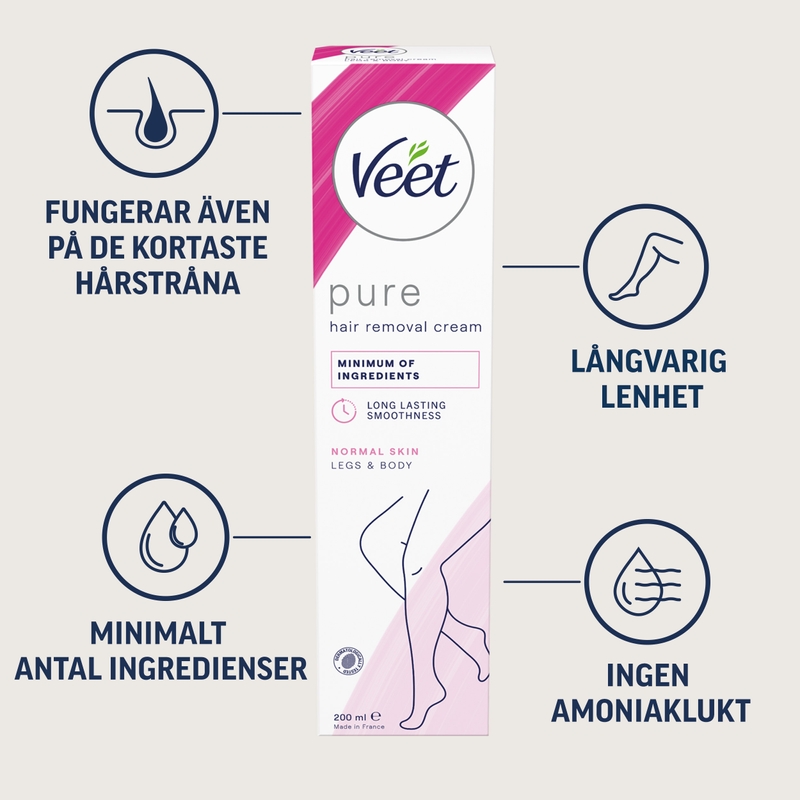 Veet Pure Hårborttagningskräm Ben & Kropp Normal Hud 200 ml 2