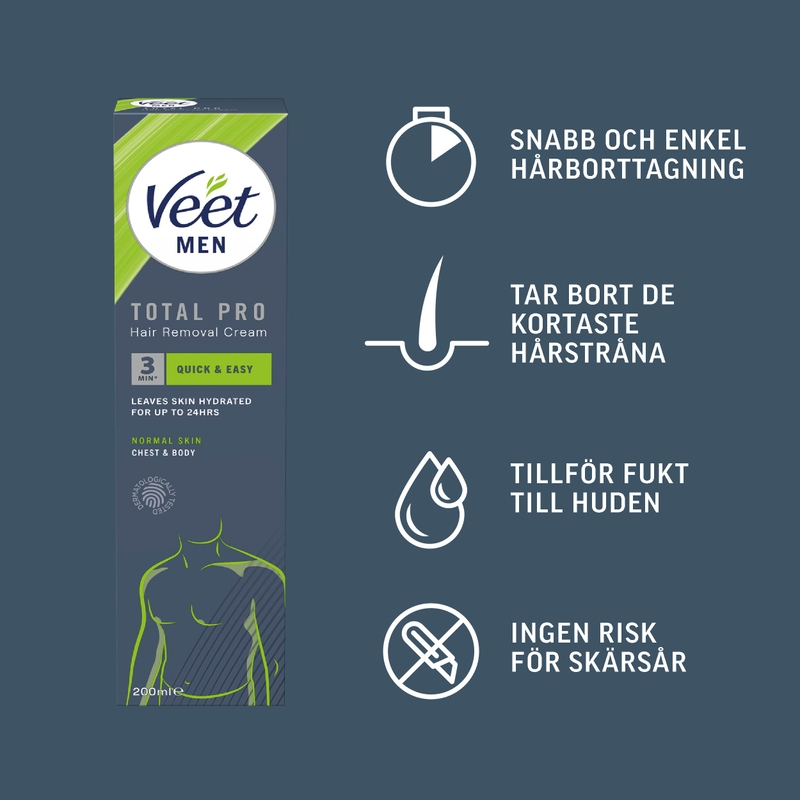 Veet Men Total Pro Hårborttagningskräm för Man Normal Hud 200 ml 2