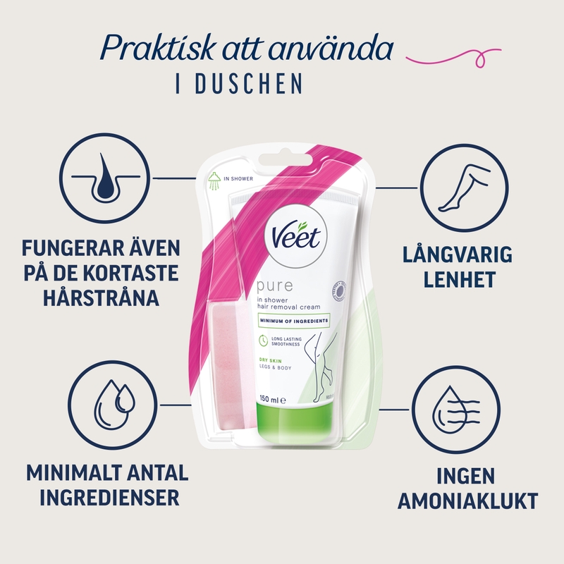 Veet Pure Hårborttagningskräm för Duschen Ben & Kropp Torr Hud 150 ml 2