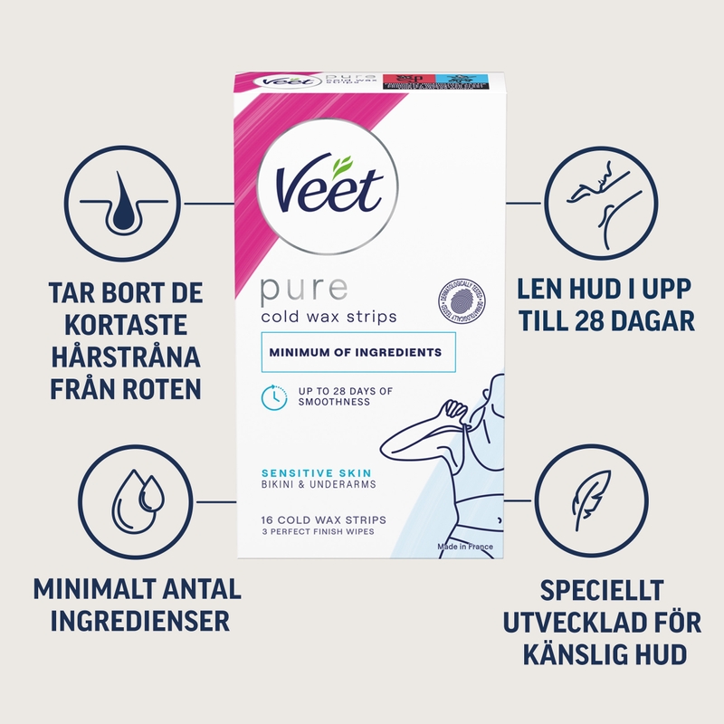 Veet Pure Wax Strips Bikini & Armhåla Känslig Hud 16 st 2