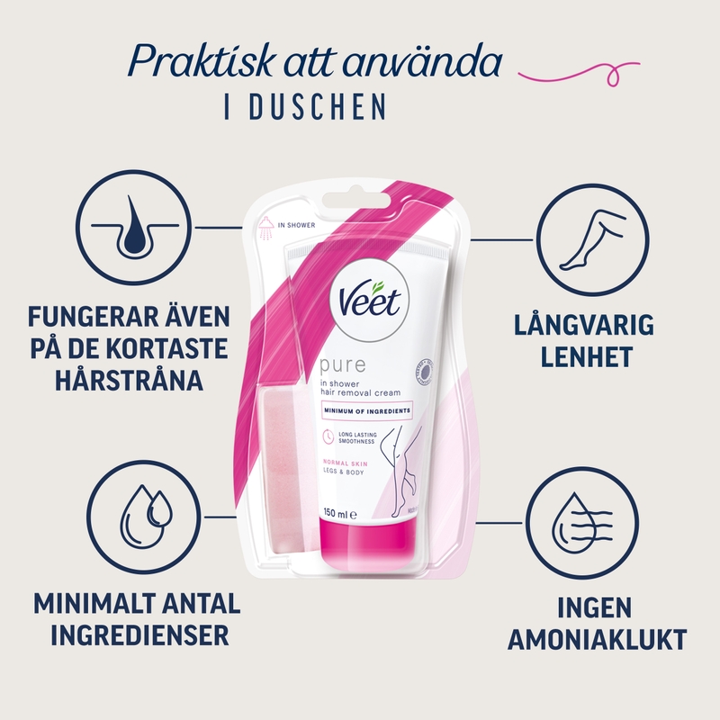 Veet Pure Hårborttagningskräm för Duschen Ben & Kropp Normal Hud 150 ml 2