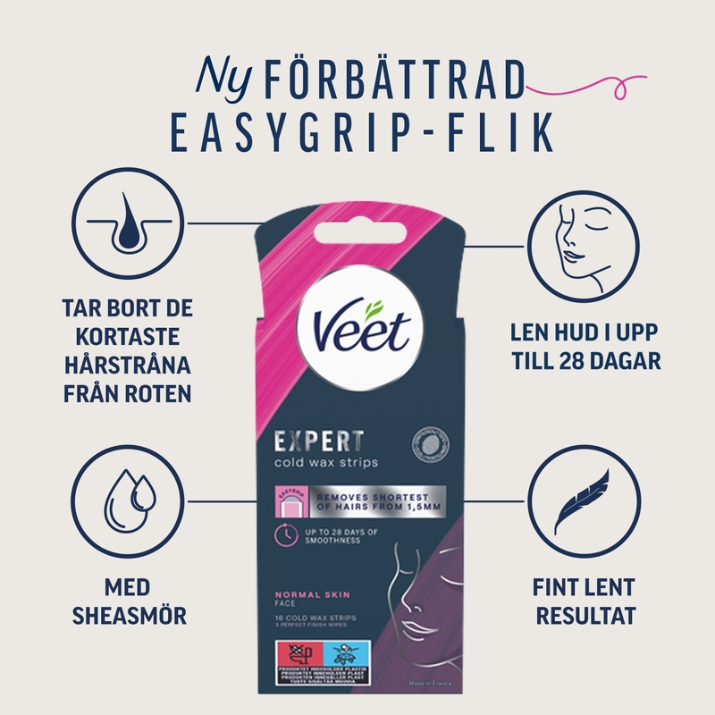 Veet Expert Wax Strips Ansikte Normal Hud 16 st 2