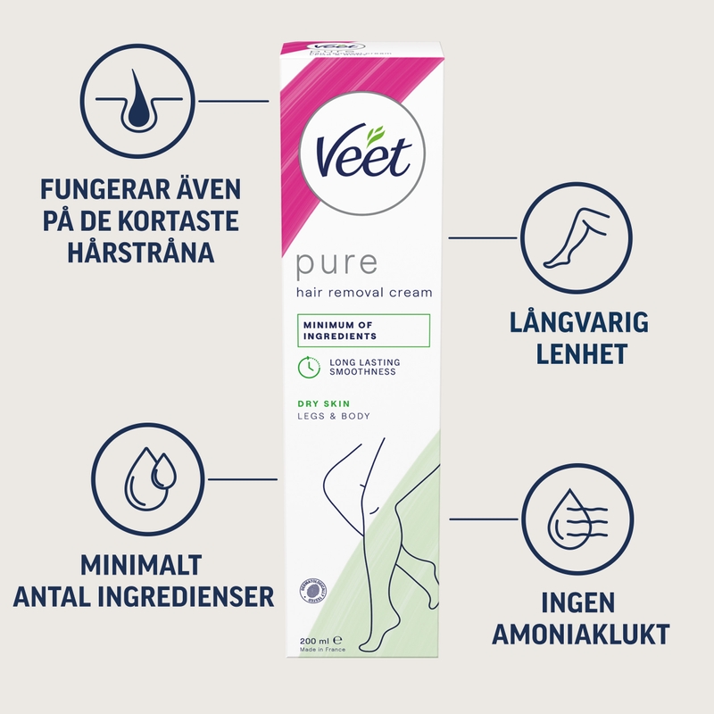 Veet Pure Hårborttagningskräm Ben & Kropp Torr Hud 200 ml 2