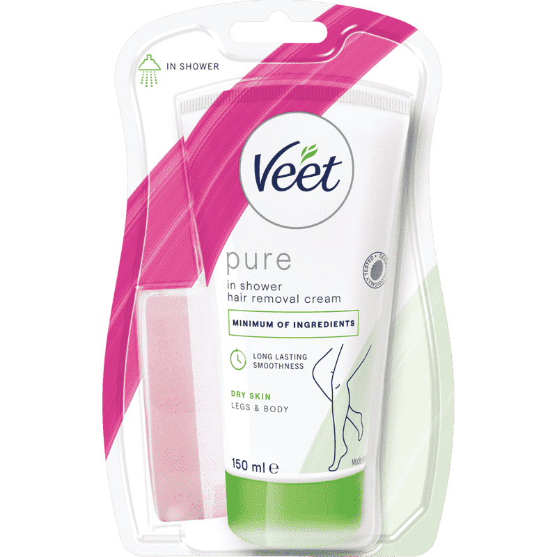 Veet Pure Hårborttagningskräm för Duschen Ben & Kropp Torr Hud 150 ml