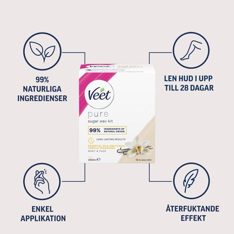 Veet Pure Sugaring Wax Essential Oils & Floral Vanilla Fragrance 250 ml 2